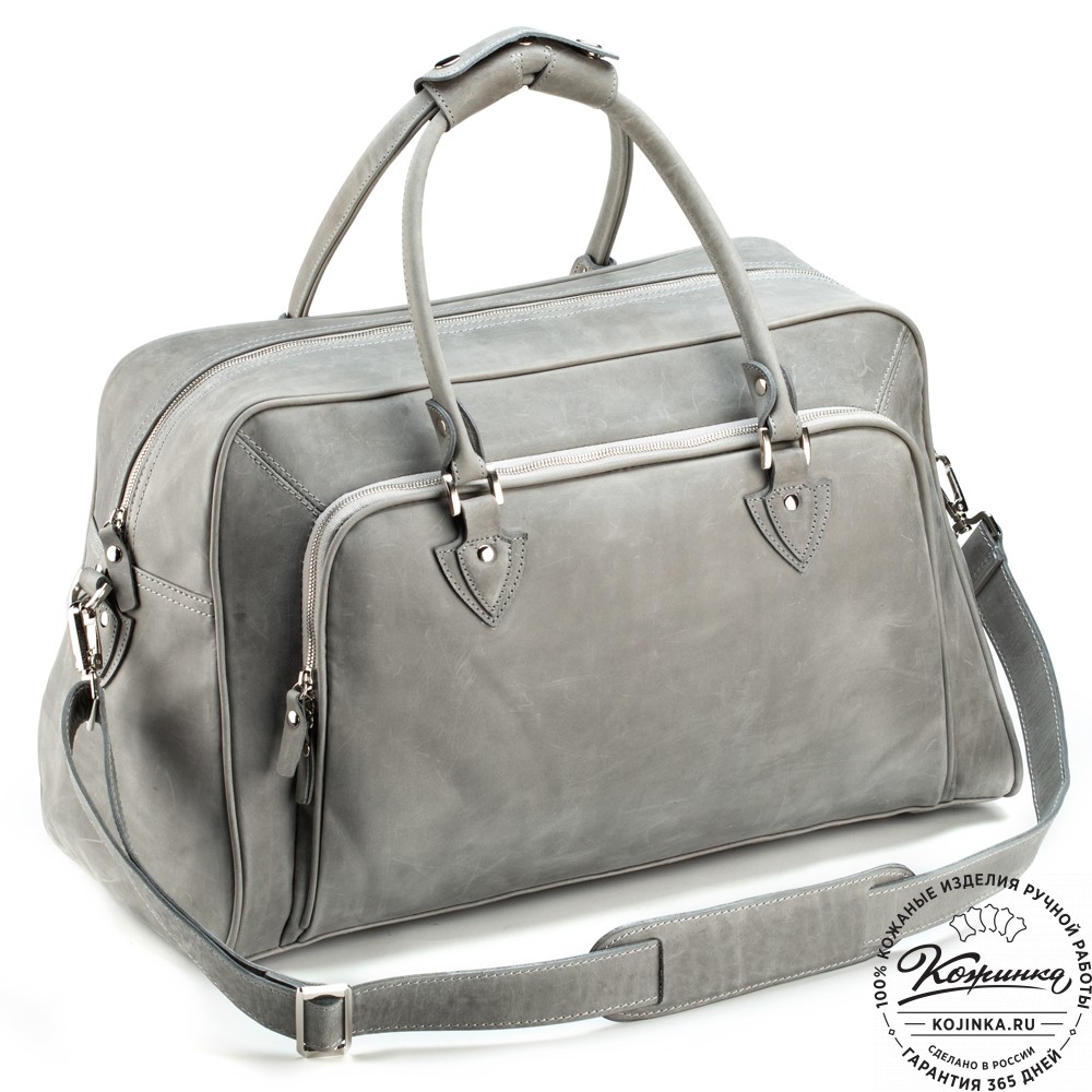 Кожаная дорожная сумка "Бруклин" (серый крейзи)