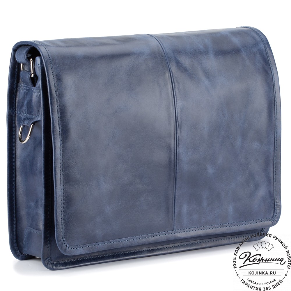 Кожаная сумка "Винсент" (синий  антик)