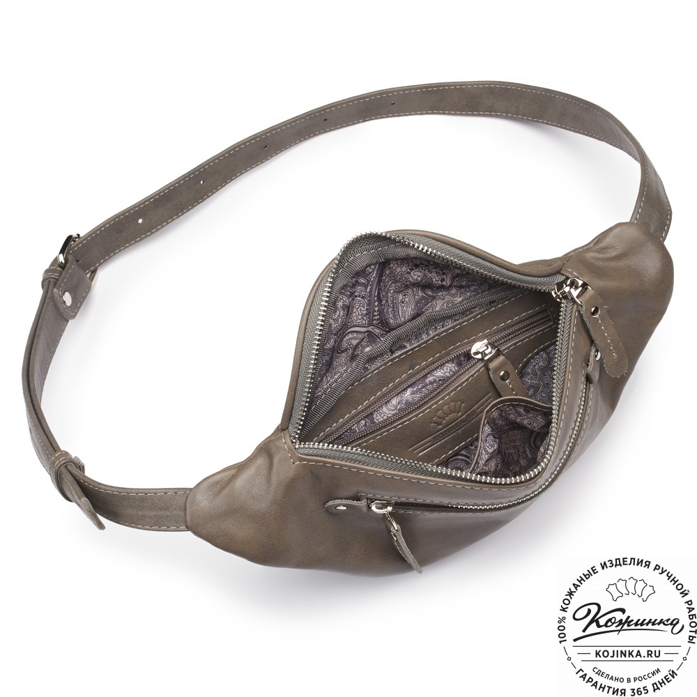 Кожаная сумка на пояс "Сандро" (серая гладкая кожа) 