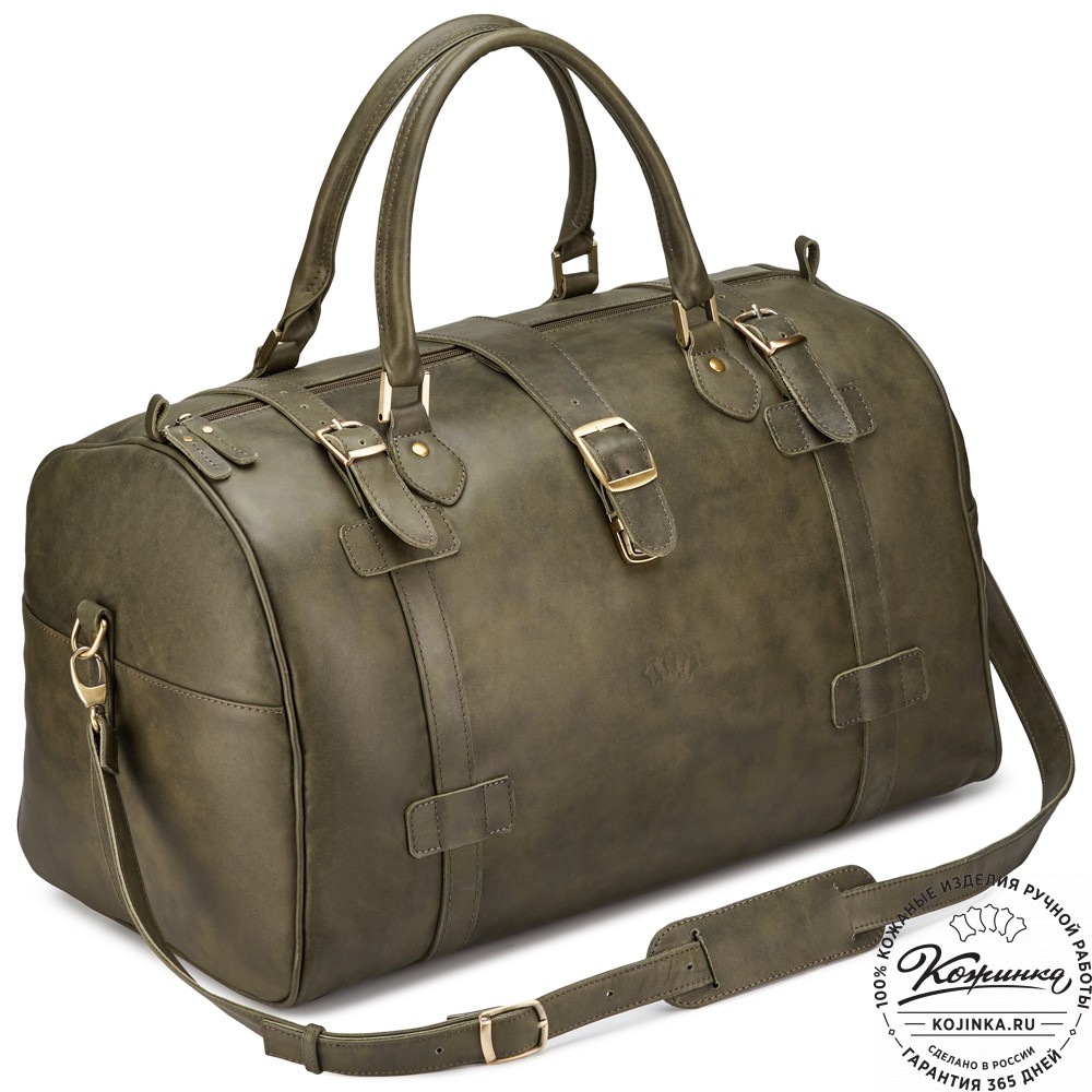 Кожаная дорожная сумка "Кордова" (хаки гладкая кожа)
