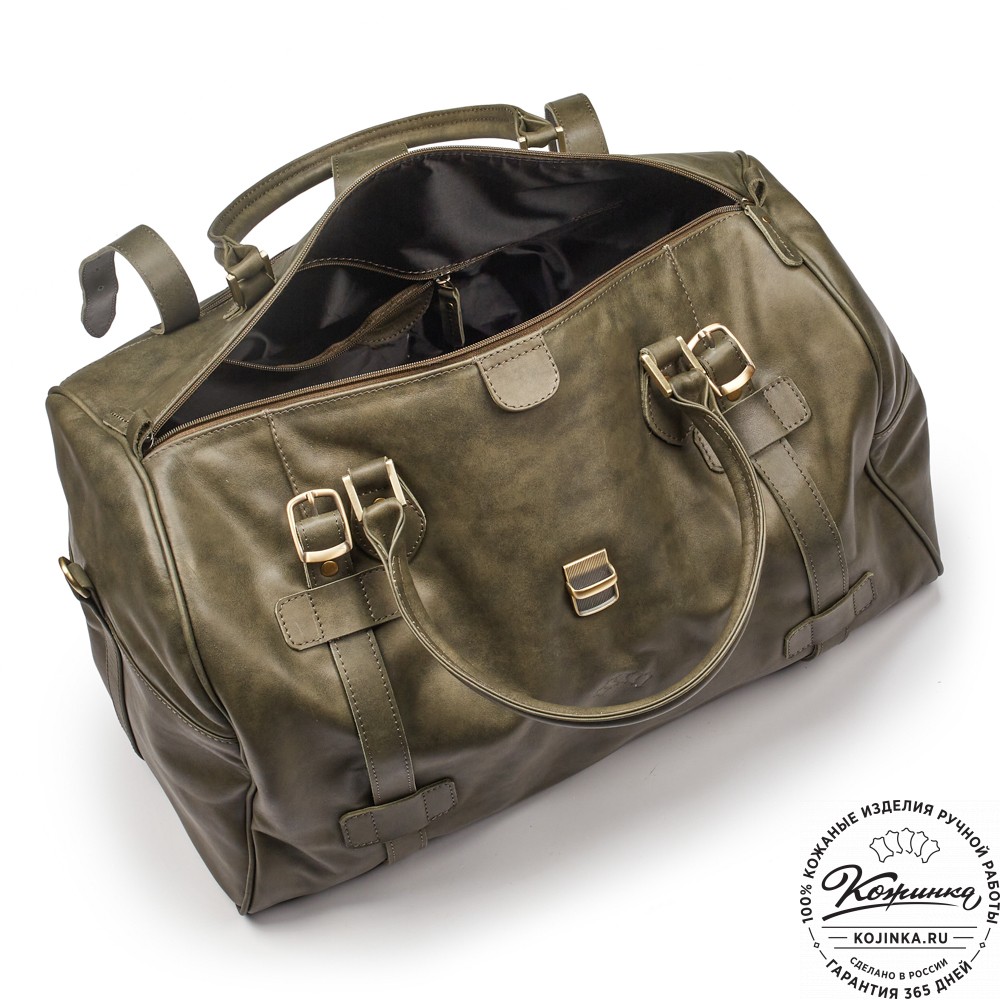 Кожаная дорожная сумка "Кордова" (хаки гладкая кожа)