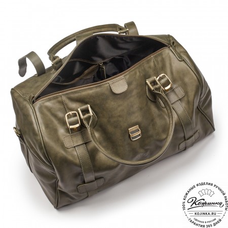 Кожаная дорожная сумка "Кордова" (хаки гладкая кожа)