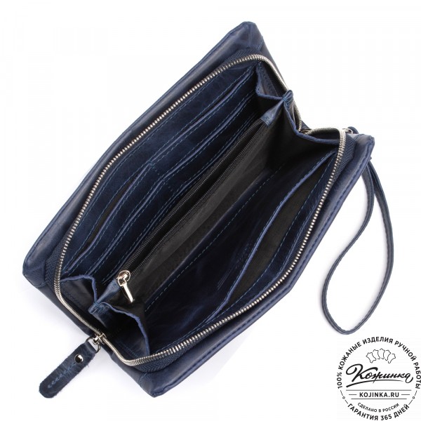 Кожаный клатч "Дарси" (синий антик). фото 1