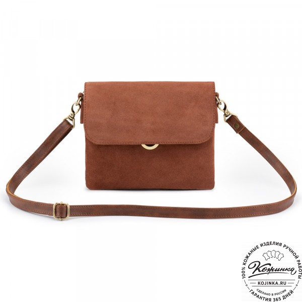 Женская сумка из кожи и замши  "Мишель мини" (коричневая). фото 1