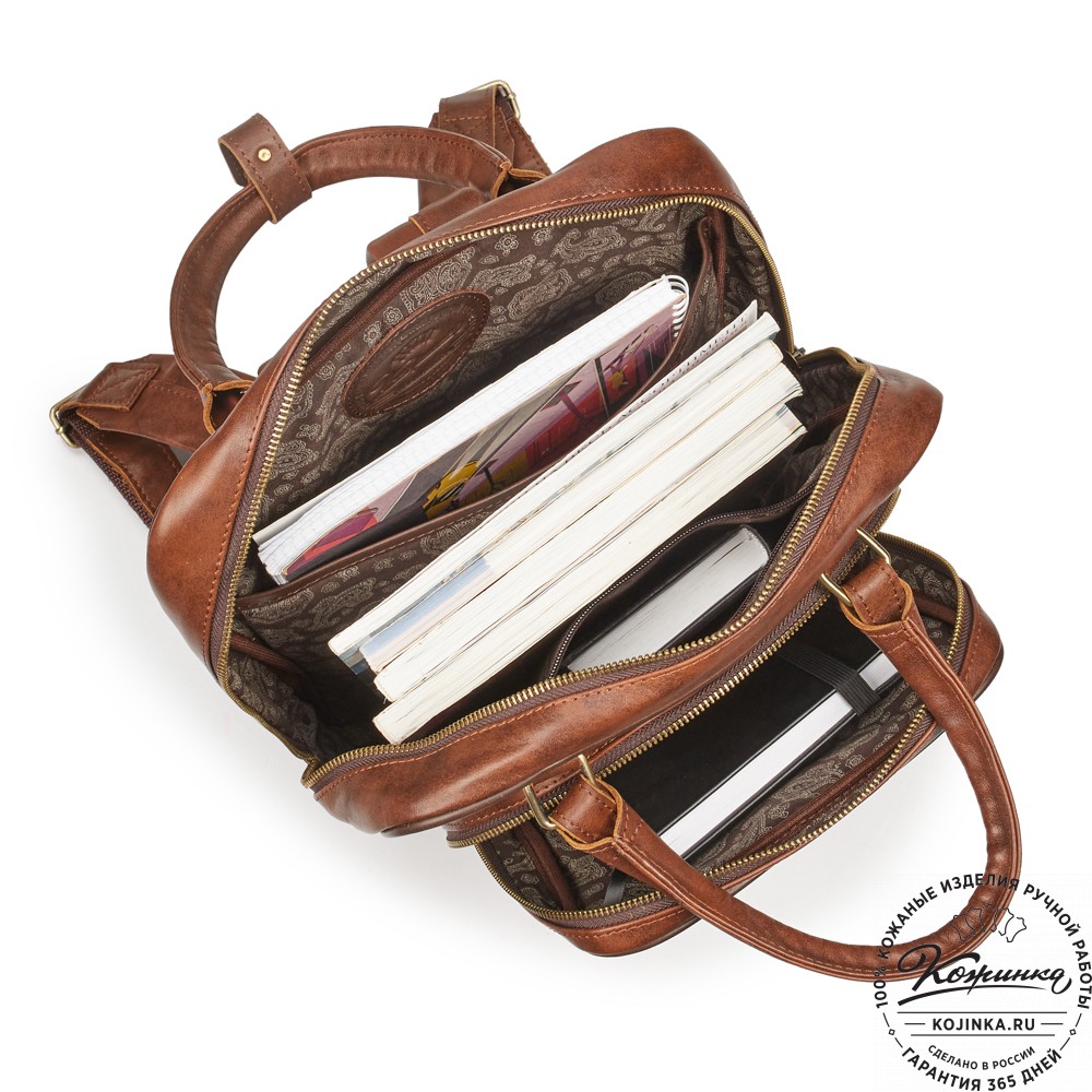 Кожаный рюкзак "Касандра" (светло-коричневый с тёмно-коричневым)