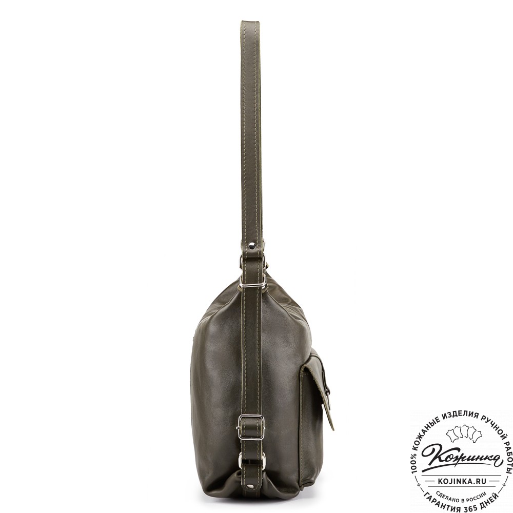Женская кожаная сумка-рюкзак "Ника" (хаки гладкая кожа)