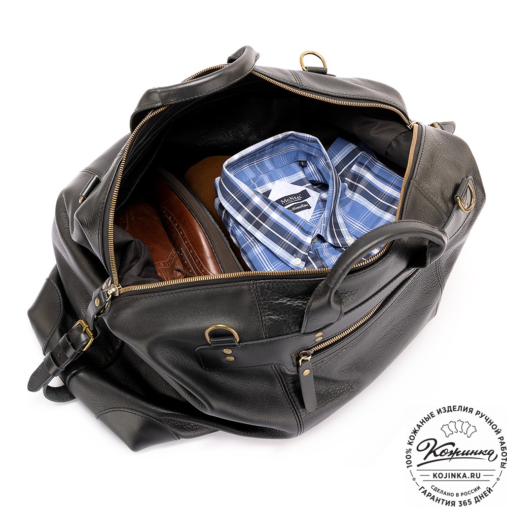 Кожаная дорожная сумка "Мегаполис" (чёрная)