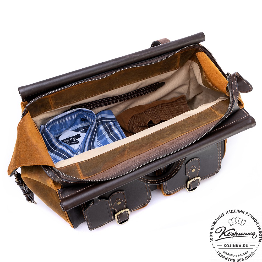 Кожаный дорожный саквояж "Большой" (рыжий крейзи)