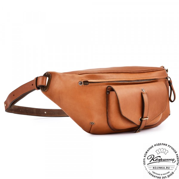 Кожаная нагрудная сумка "Слэш" (коричневая). фото 1