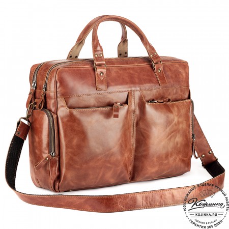 Кожаная деловая сумка для командировок "Бастилия" (рыжий антик)