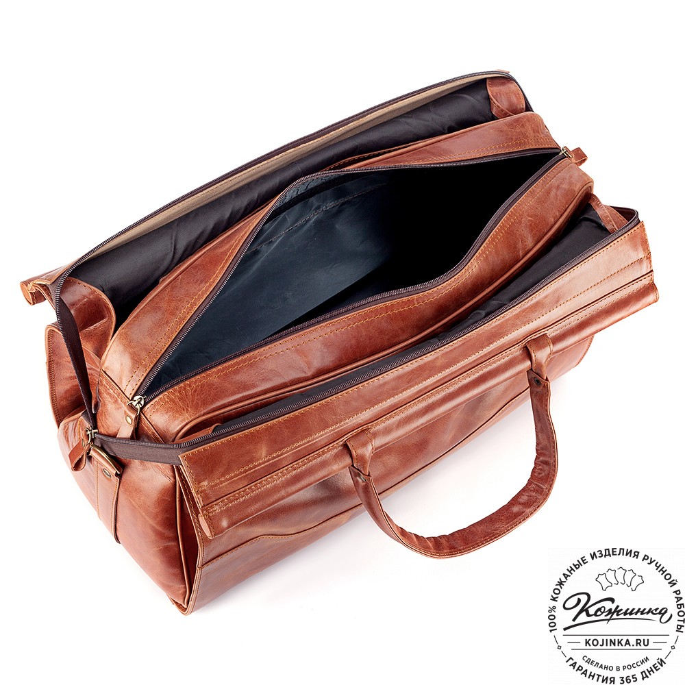 Кожаный дорожный саквояж "Гарри" (рыжий антик)