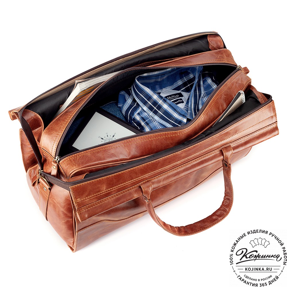Кожаный дорожный саквояж "Гарри" (рыжий антик)