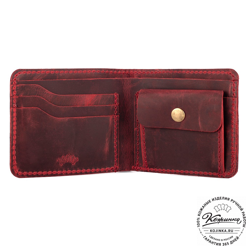 Кожаный бумажник "Рокки" (красный крейзи)