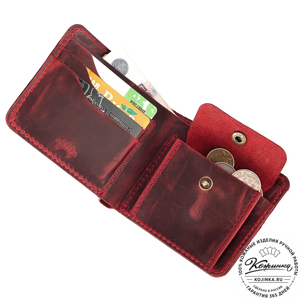 Кожаный бумажник "Рокки" (красный крейзи)