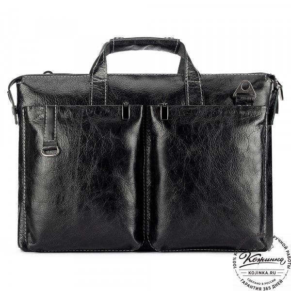 Кожаная деловая сумка "Стюарт" (глянец чёрный). фото 1