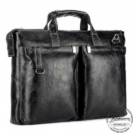 Кожаная деловая сумка "Стюарт" (глянец чёрный)