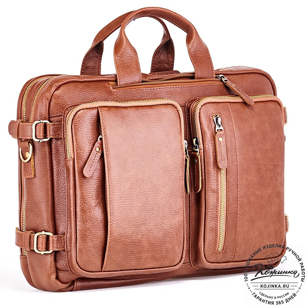 Кожаная сумка-рюкзак "Бигмэн" (светло-коричневая)