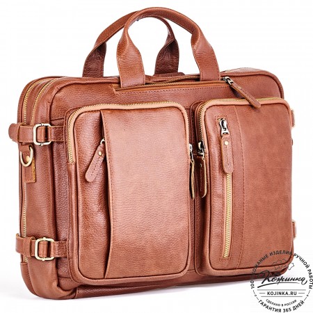 Кожаная сумка-рюкзак "Бигмэн" (светло-коричневая)