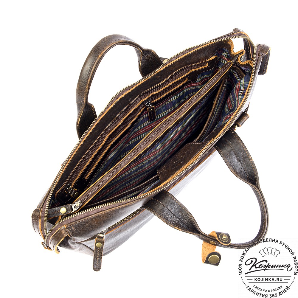 Кожаная деловая сумка "Марк" (коричневый эксклюзив)