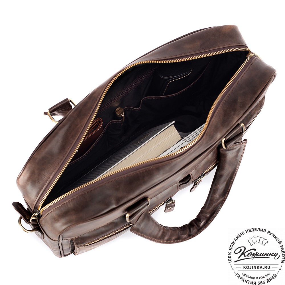Кожаная деловая сумка "Гофман" (тёмно-коричневый антик) 