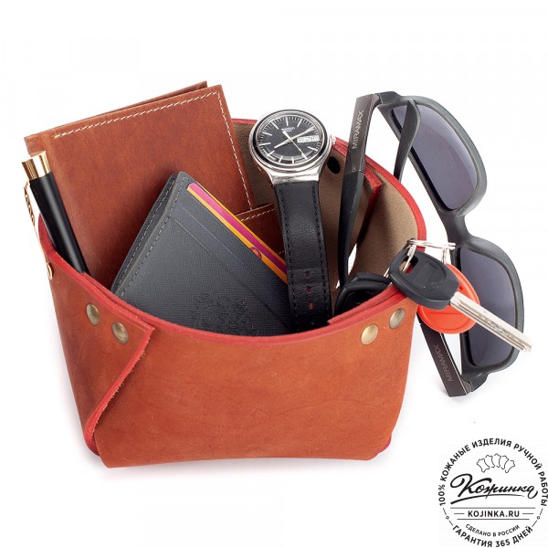 Кожаная шкатулка "Тюби" (рыжая). фото 1