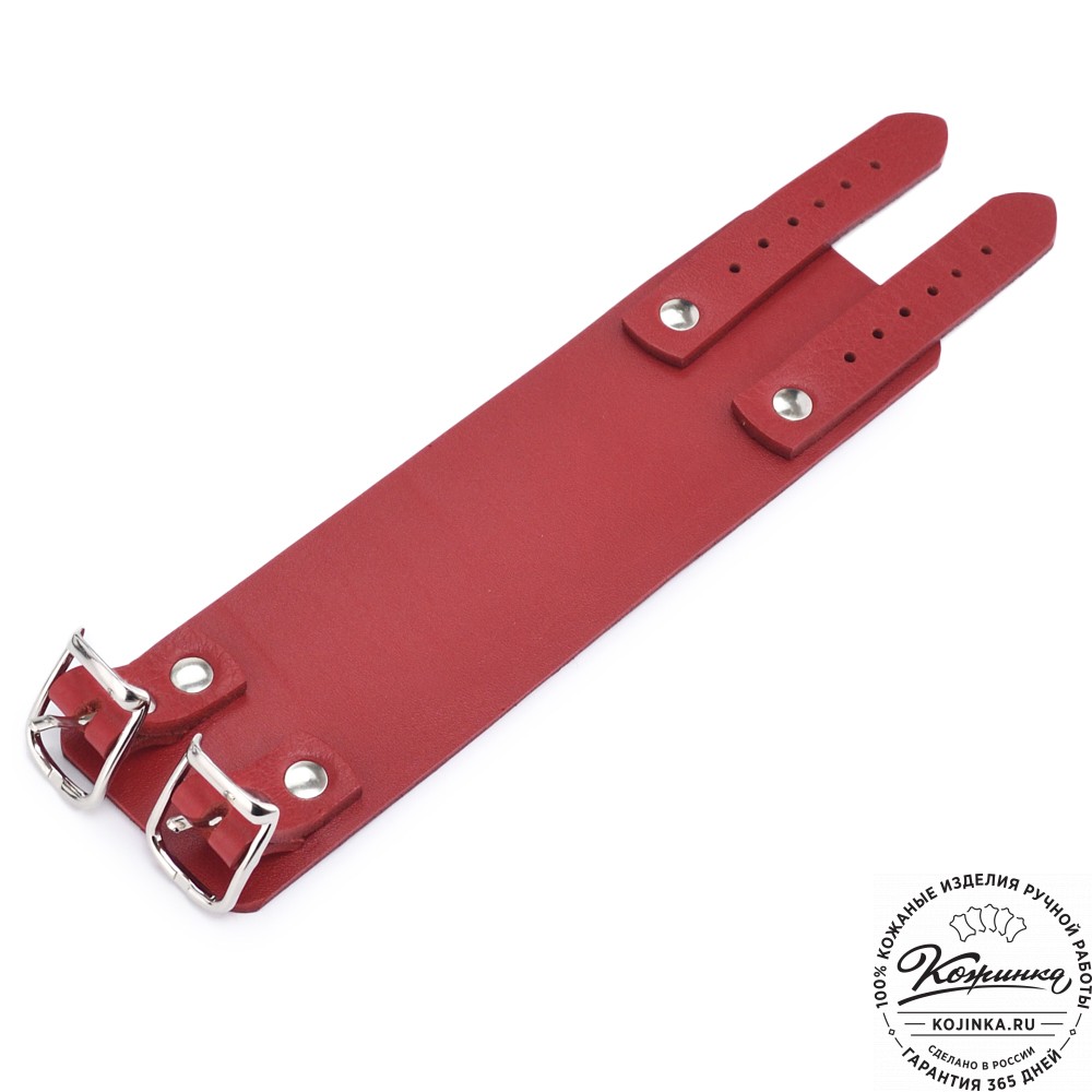Кожаный браслет "Пэн" две пряжки (красный)