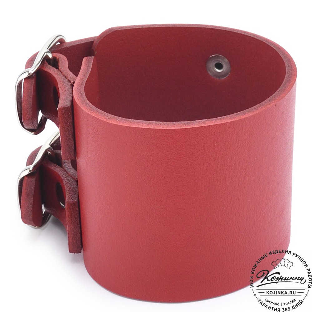 Кожаный браслет "Пэн" две пряжки (красный)