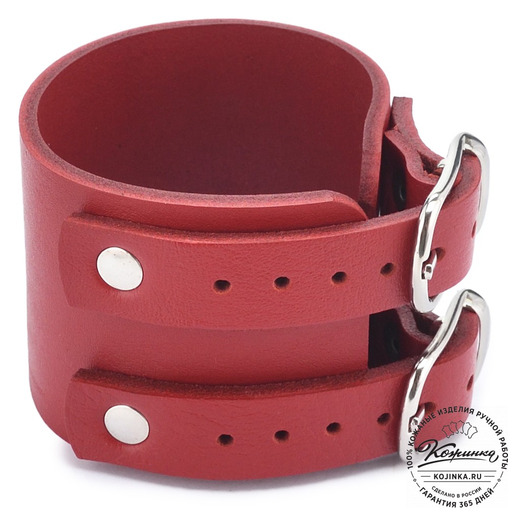 Кожаный браслет "Пэн" две пряжки (красный)