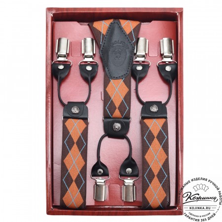  Подтяжки подарочные (коричневый с рыжим ромб)