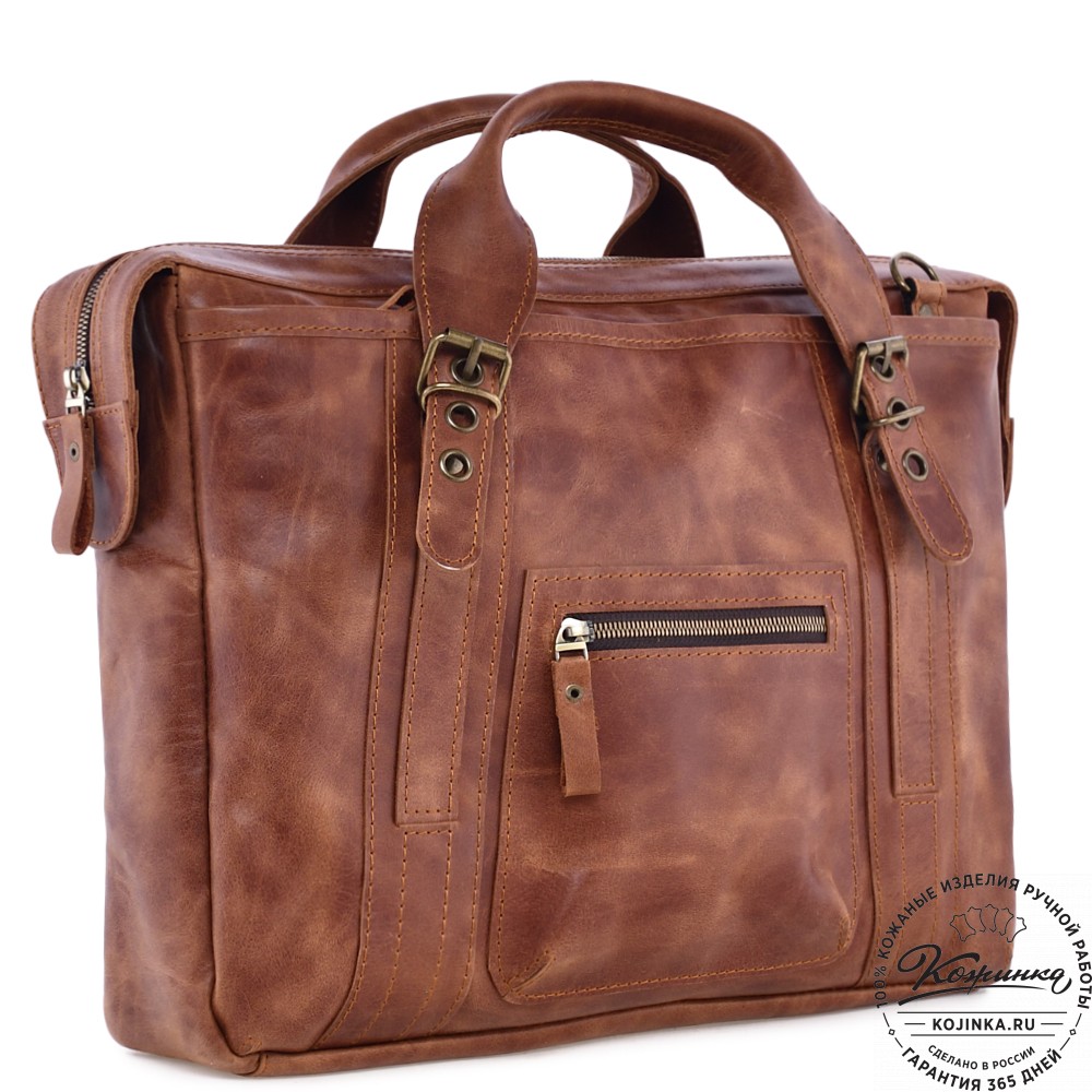 Кожаная деловая сумка "Доминик" (рыжий антик)