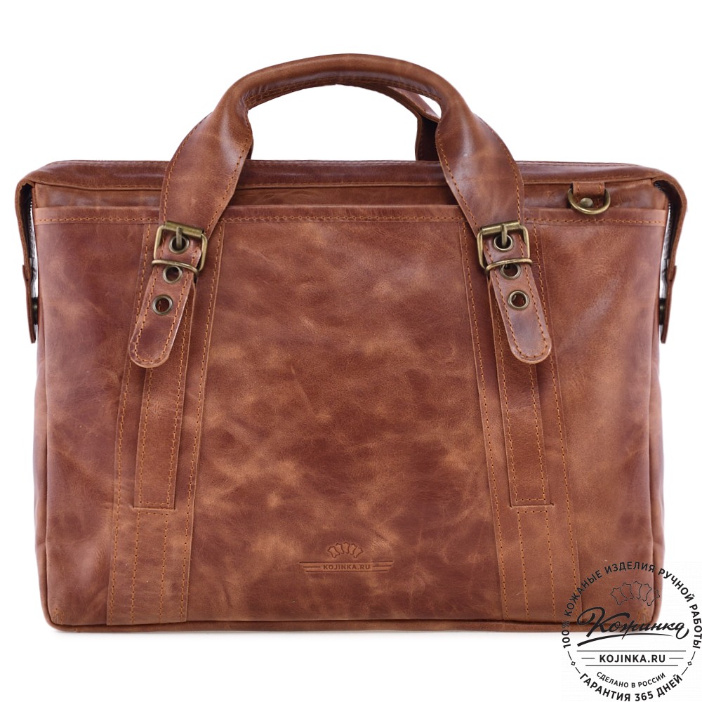 Кожаная деловая сумка "Доминик" (рыжий антик)