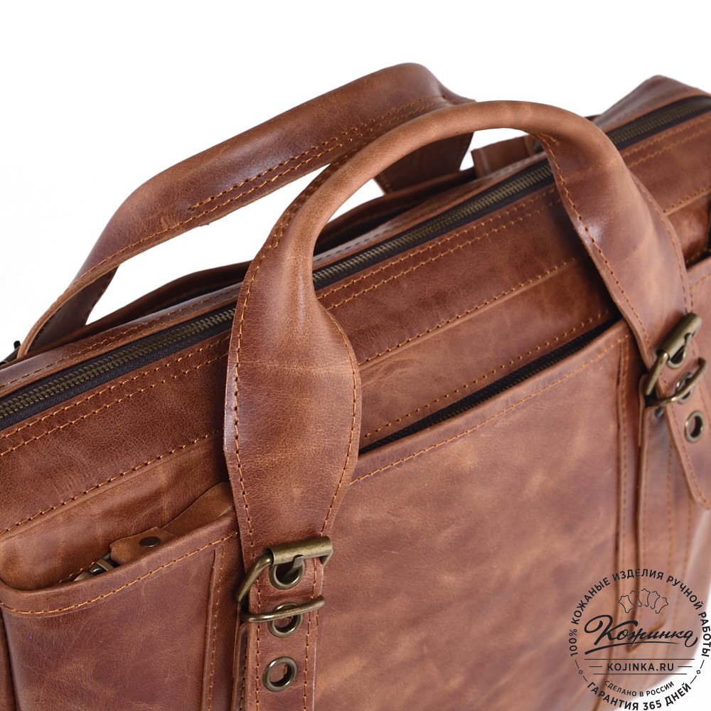 Кожаная деловая сумка "Доминик" (рыжий антик)