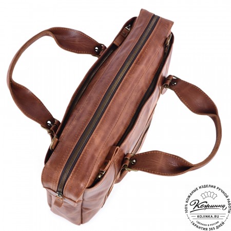 Кожаная деловая сумка "Доминик" (рыжий антик)