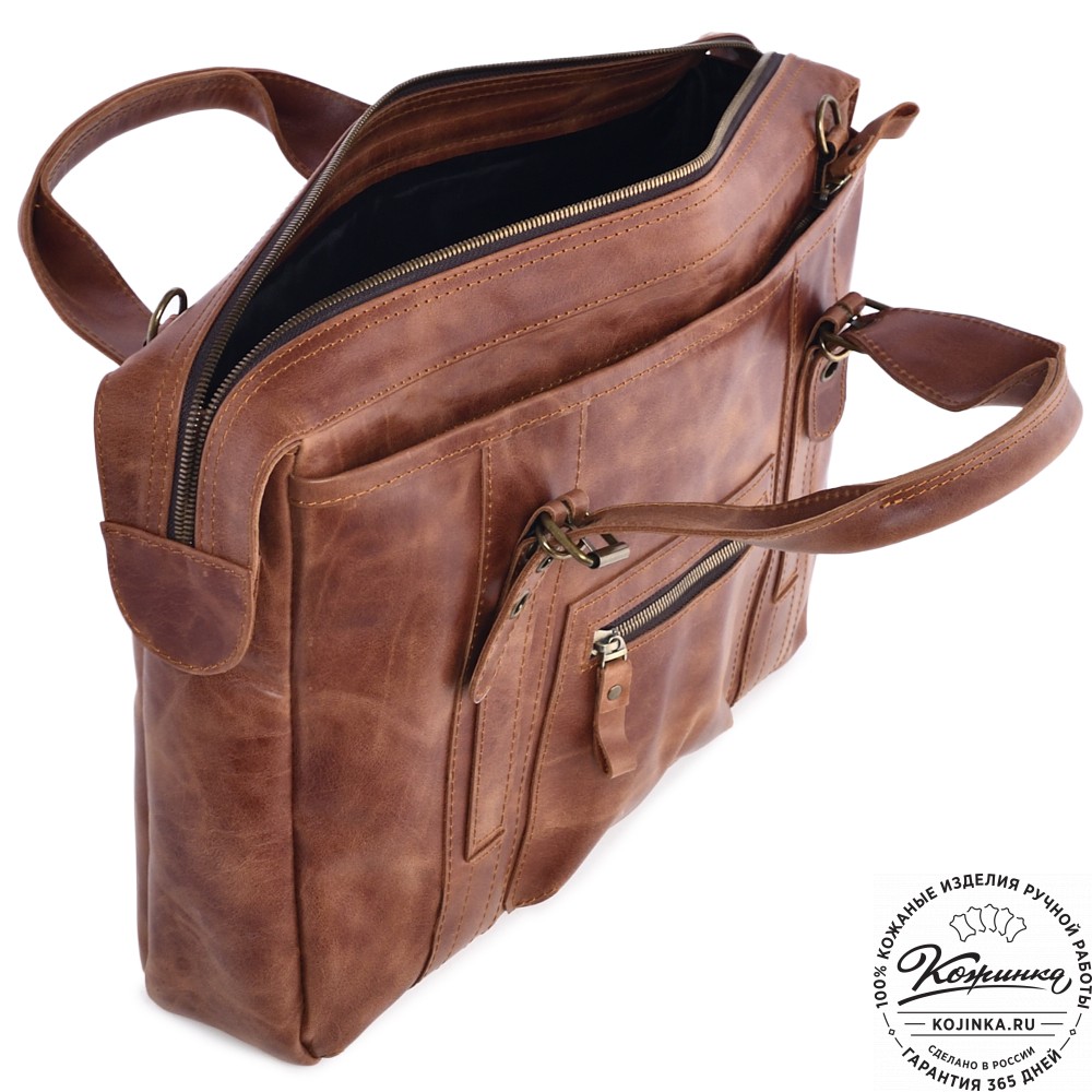 Кожаная деловая сумка "Доминик" (рыжий антик)