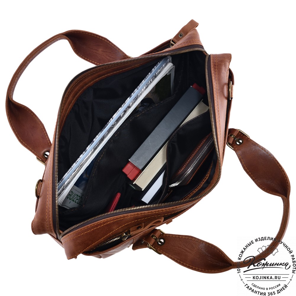 Кожаная деловая сумка "Доминик" (рыжий антик)