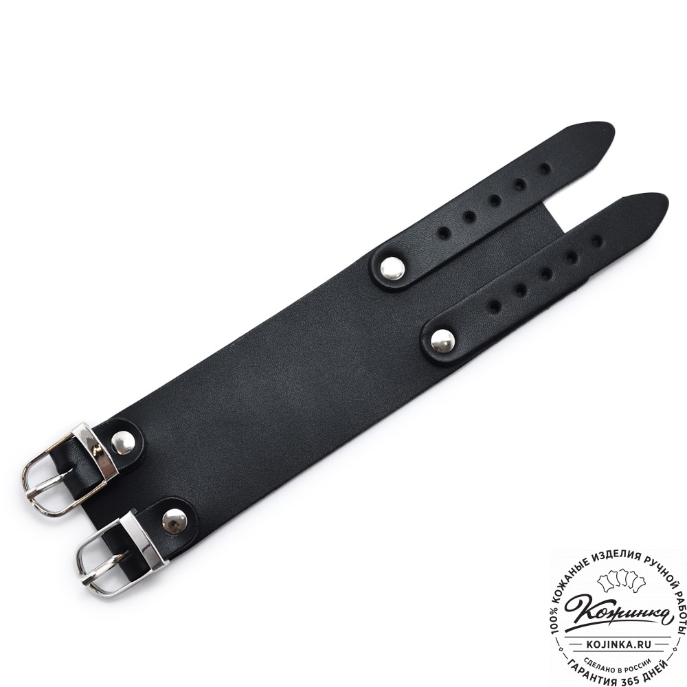  Кожаный браслет "Пэн" две пряжки (черный)