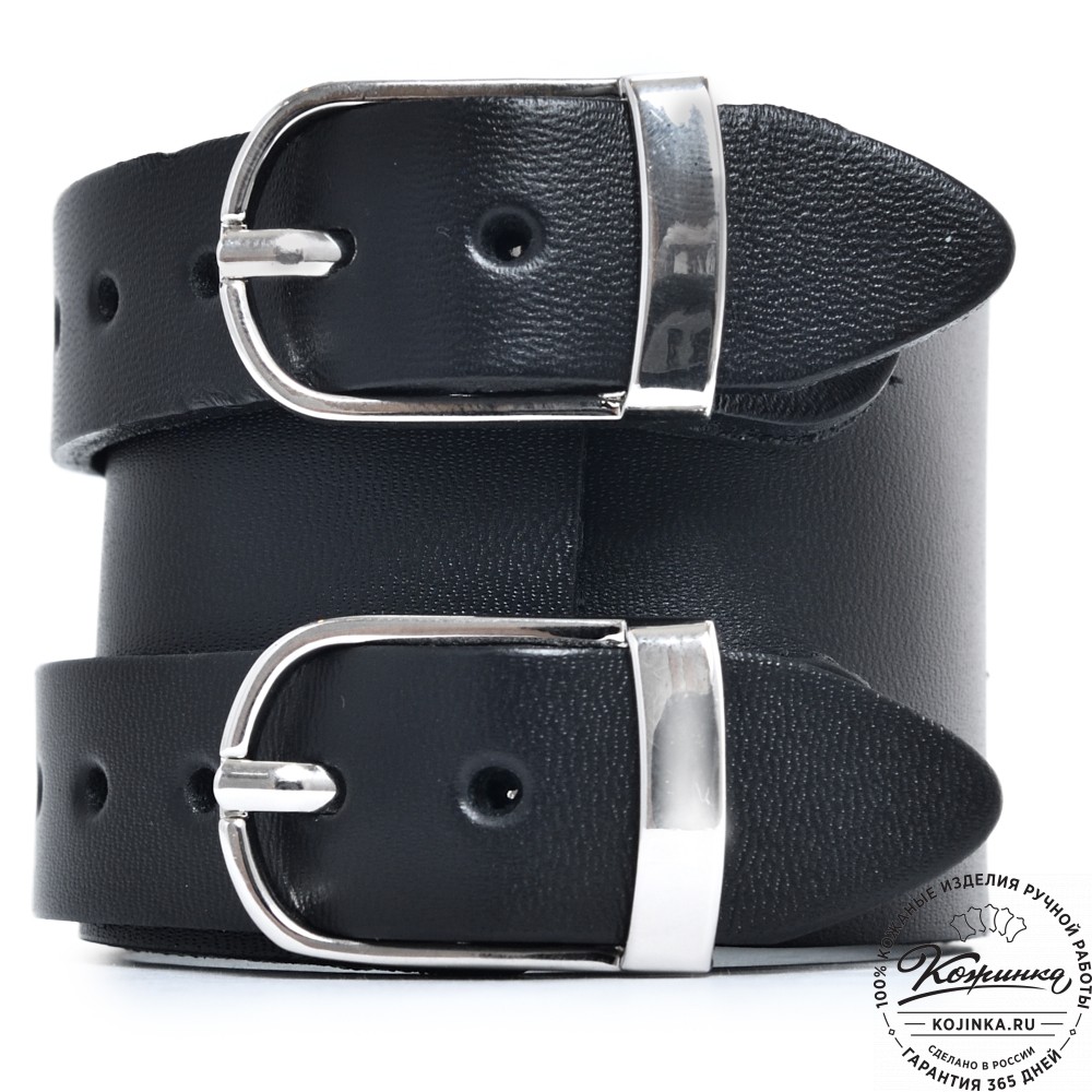  Кожаный браслет "Пэн" две пряжки (черный)