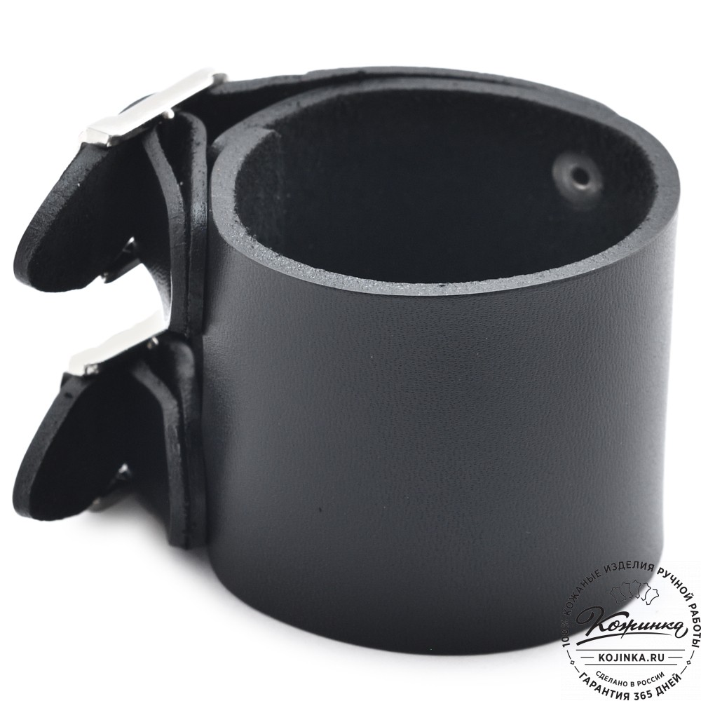  Кожаный браслет "Пэн" две пряжки (черный)