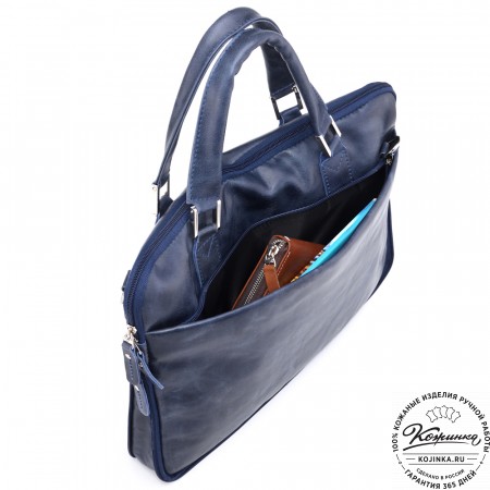 Кожаная деловая сумка "Ральф" (синий антик) 