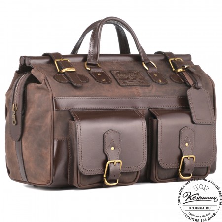 Кожаный дорожный саквояж "Большой" (тёмно-коричневый крейзи)