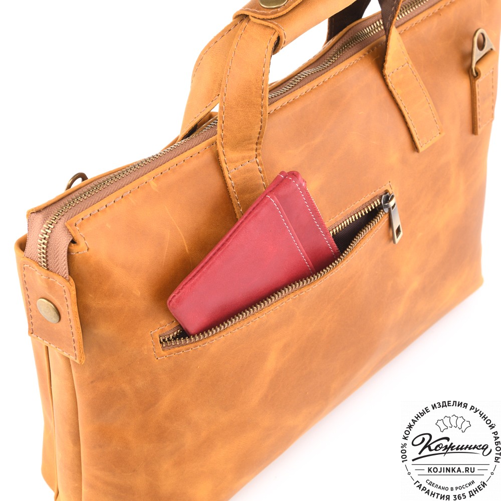 Кожаная деловая сумка "Стюарт" (рыжая крейзи)