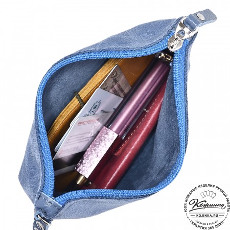  Кожаная косметичка "Флавия" велюр (джинс)