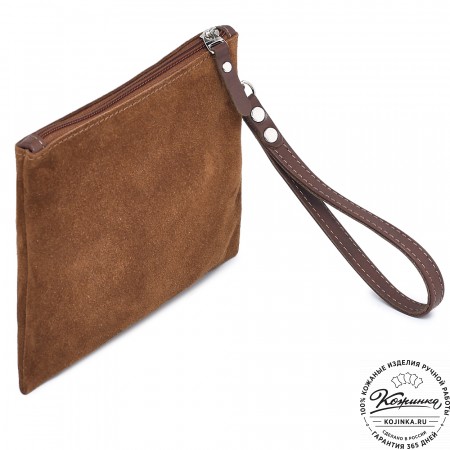  Кожаная косметичка "Флавия" велюр (коричневая) 