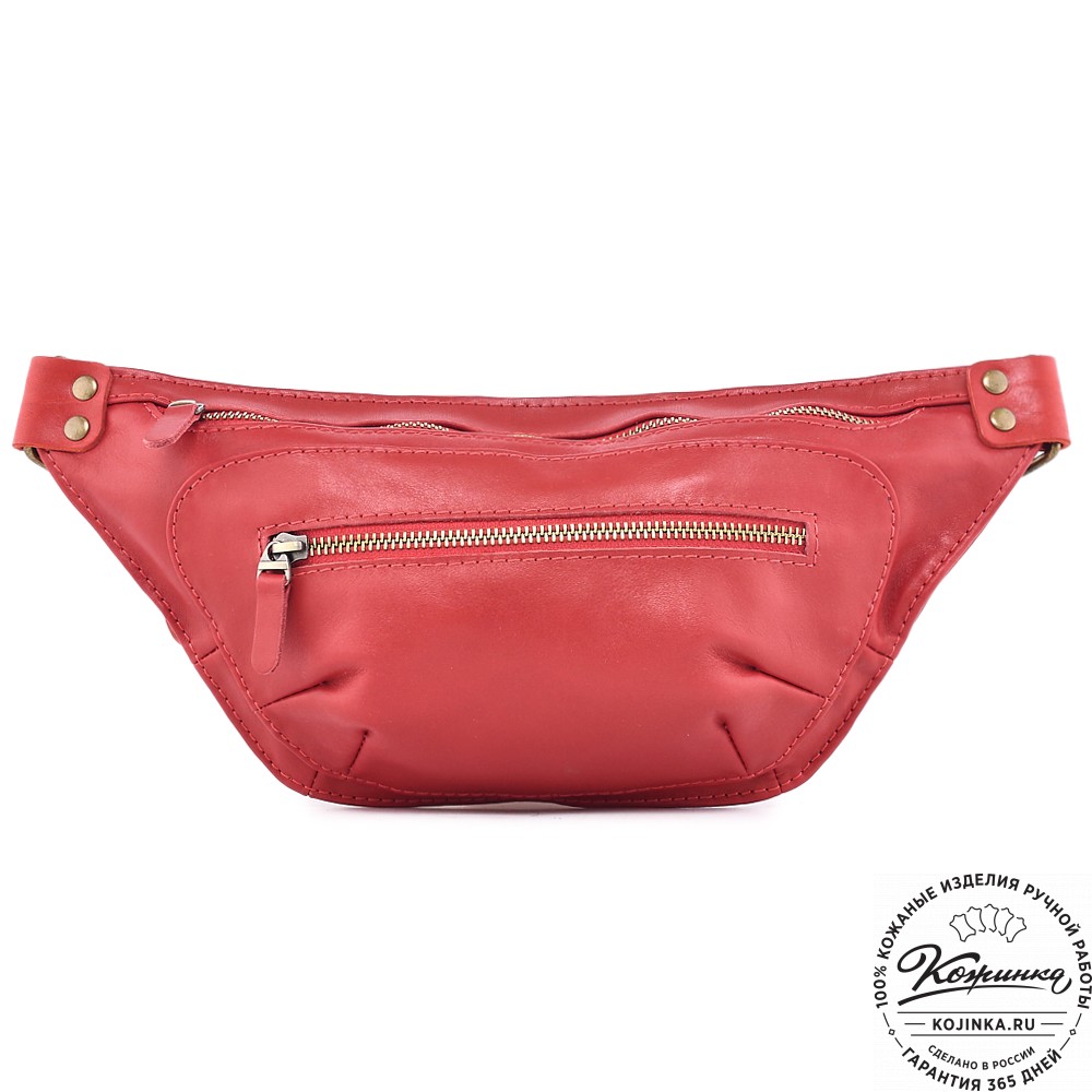  Кожаная сумка на пояс "Рики" (красная)