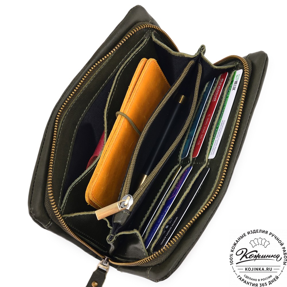  Кожаный клатч "Дарси" (хаки гладкая кожа)