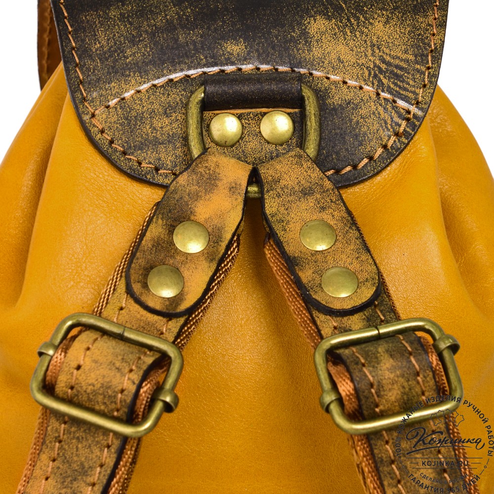  Женский кожаный рюкзак "Колибри" (желтый) 