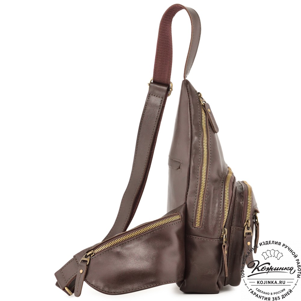  Кожаная сумка на грудь "Аполлон" (коричневая гладкая кожа)