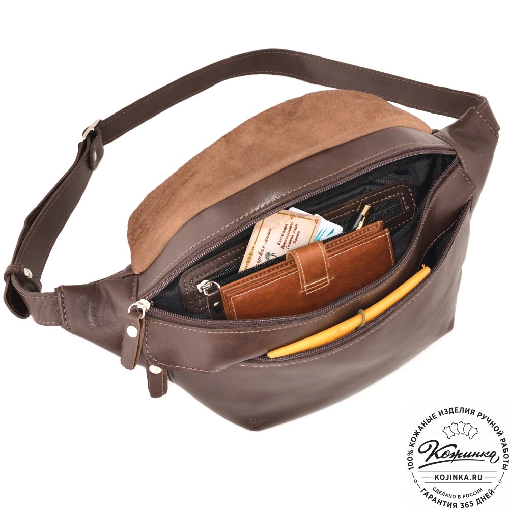  Кожаная сумка на пояс "Камиль" (коричневый гладкая кожа) 
