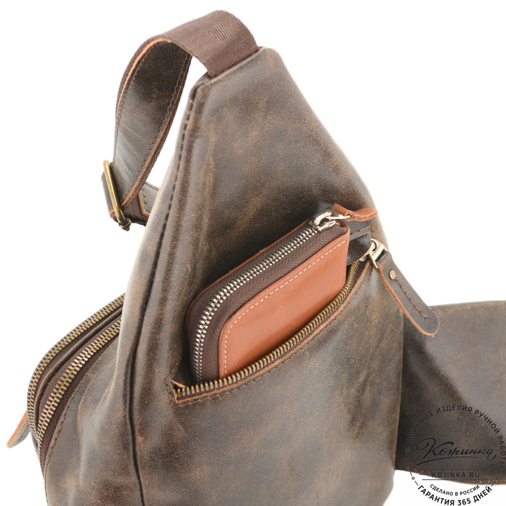  Кожаная сумка на грудь "Аполлон" (коричневая наппа)