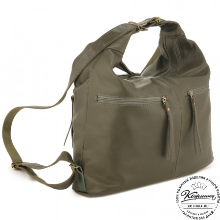 Женская кожаная сумка-трансформер "Ливадия" (хаки гладкая кожа) 